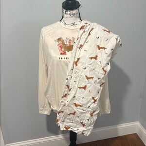 Cream Long Sleeve Dachshund Graphic Tee, matching bottoms